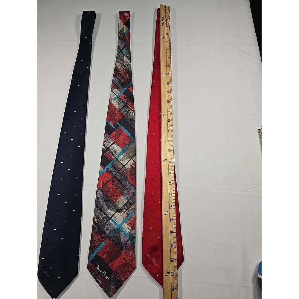 Tie Lot Of 3 Oscar De La Renta Designer‎ 100% Silk Men's Blue Red Signature